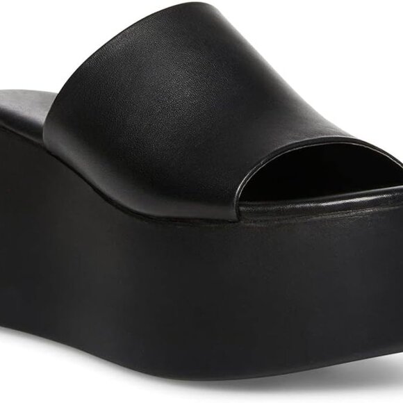 Womens Faux Leather Platform Wedges Open Toe Slip On Sandals 7 - Picture 1 of 7